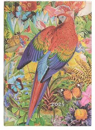 Paperblanks 12-Monatskalender 2025, Tropischer Garten, Midi, Horizontal, Elastikband-Verschluss