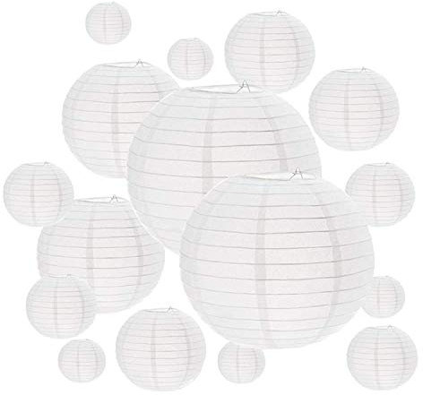 16 Packungen weiß Papier Laternen, Verschiedene Größen, Papier Laterne Deko, chinesisches Papier zum Aufhängen Dekorationen Ball Laternen Lampen für Home Decor, Partys und Hochzeiten