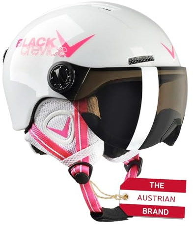 Black Crevice Kinder Visierhelm Leogang, weiß Shiny/pink, 48-52 cm…