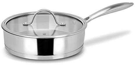 Sitram 711608, Sauteuse Charleston en acier inoxydable diam. 24 cm - couvercle en verre - tous feux dont induction, Argent
