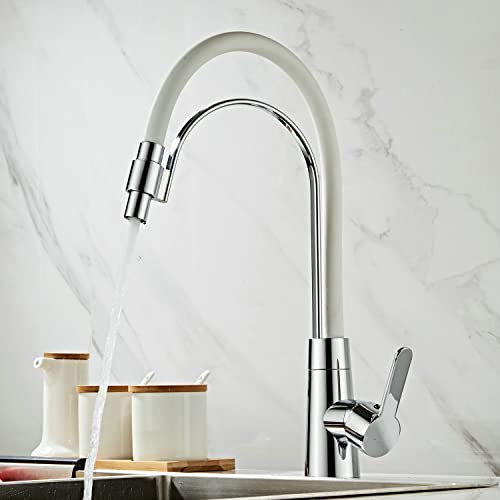 Leekayer Pull Down Kitchen Mixer Sink Tap White Chrome Hot Cold Water Kitchen Faucet Brass