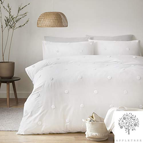 Appletree Signature - Dot Garden - 100% Cotton Duvet Cover Set - King Bed Size in White with White Dots