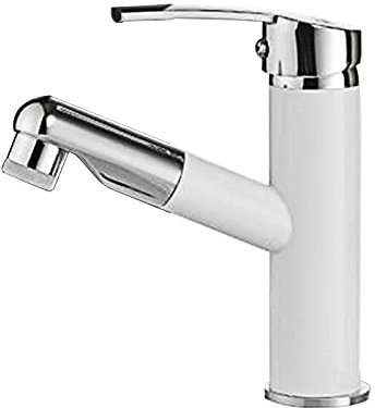 cuivre, robinet douchette extractible, robinet mitigeur lavabo, robinet salle bain, mitigeur lavabo, extractible -blanc+ Argent rond_