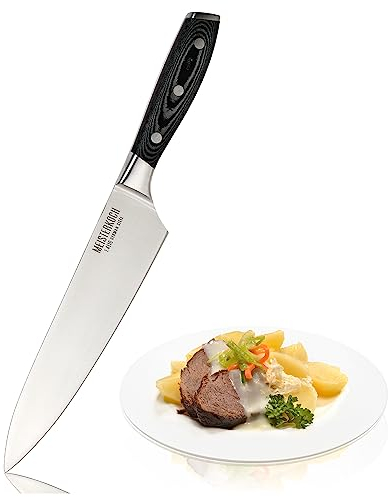 MEISTERKOCH Kochmesser Messer Küchenmesser | 20 cm Klinge aus rostfreiem deutschen Edelstahl | ergonomischer Micarta-Griff mit Fingerschutz, 3-fach vernietet