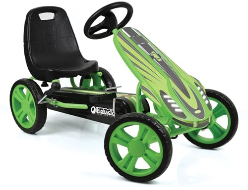 hauck Speedster Pedal Go-Kart for Kids Ages 4-8 with Adjustable Bucket Seat, Large Front Plate, Handbrake, and EVA Plastic Wheels, Green