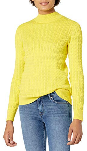 Amazon Essentials Maglione a Lupetto a Coste a Maniche Lunghe Leggero vestibilità Classica Donna, Giallo Brillante, M