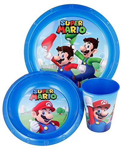 Set Stoviglie Servizio Da Tavola Riutilizzabile Per Bambini 3 Pezzi Con Piatto, Ciotola E Bicchiere Easy 260 ml In Confezione Regalo | Super Mario