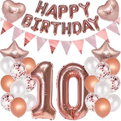 Luftballons 10 Geburtstags deko Mädchen set, Folienballon 10 jahre Geburtstag Deko RoseGold ballons 10 jahre Geburtstag deko Mädchen,Geburtstagsdeko 10. geburtstag deko 10 jahre Mädchen (number 10)