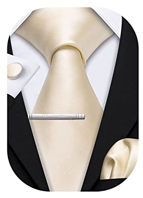 Barry.Wang Herren Satin Krawatte Set Krawatte Taschentuch Einfarbig Krawatte & Einstecktuch Krawattenklammer Set Hochzeit Krawatten