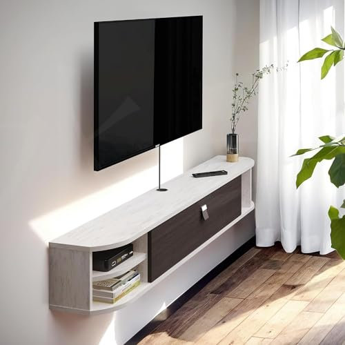 Mueble para TV de pared, estanterías de TV de pared, mueble de estantería de entretenimiento para consola de televisión flotante para salón o dormitorio (120 cm), color gris y blanco