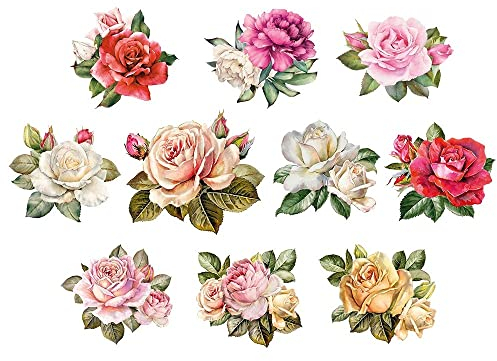 Ideen mit Herz 3-D Motive, ausgestanzt, ca. 7-10 cm, 10 Stück im Beutel | Bilder zum Basteln & Dekorieren | Grußkarten selber machen | Bildmotive für Scrapbooking & DIY-Deko (Vintage Rosen)