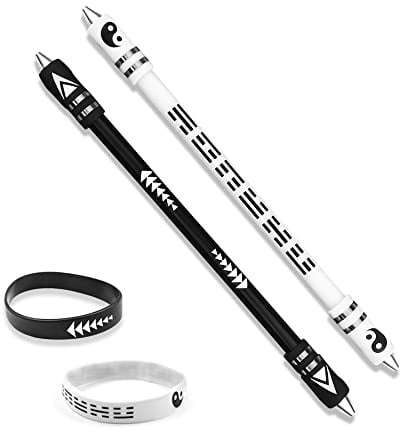 Roucerlin 2 Farben Stift mit Silikonarmband, Metallköpfen, 21,5 cm gewichteter drehbarer Kugelschreiber, Drehstift für Studenten und Erwachsene, ohne Nachfüllstift (schwarz, weiß)