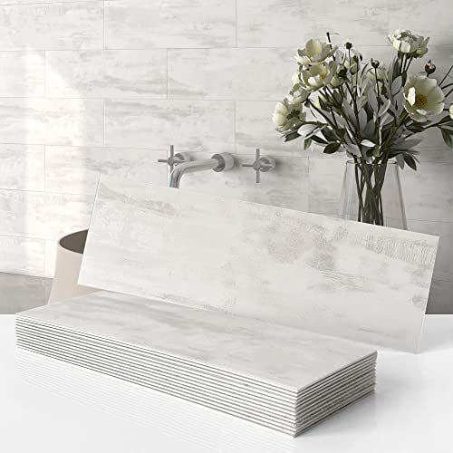 VAOVI Metro Fliesen Selbstklebend Wasserdichte Fliesenaufkleber,Fliesensticker Küche Klebefliesen Marmorfliesen Bad Badezimmer 10x30 cm Hellgrau
