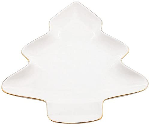 Vilde Piatto da portata in porcellana, con decorazione dorata, albero di Natale, 20 x 16,5 cm, colore: bianco