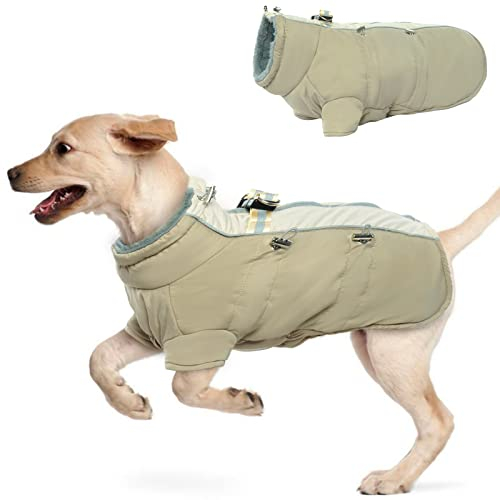 Hjyokuso Wasserdichter Hundemantel Winter Warme Jacke, Hundejacken für kleine Mittel Große Hunde, Hundepullover, Winddichte Wintermantel Hund mit Reflektierender Streifen und Reißverschluss XL