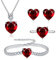 Loutade Silver Jewellery Set for Women, 925 Sterling Silver 4-Piece Fashion Heart Necklace, Earrings, Ring, Bracelet Set with Red Cubic Zirconia