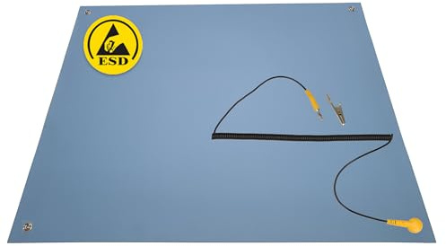 Minadax 60 x 30cm BLAU Antistatik ESD Computer Matte Tischmatte „Premiumqualität“ + Anschlusskabel