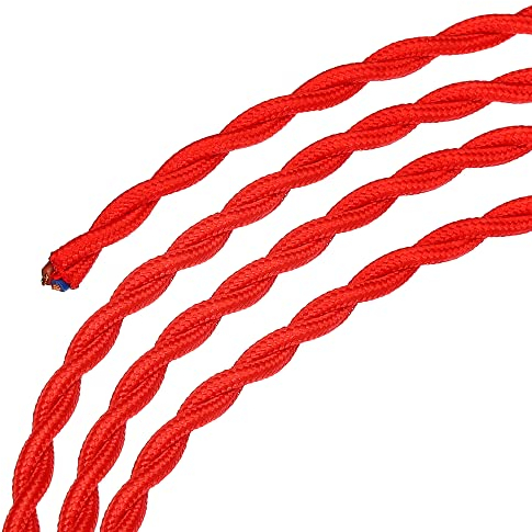 sourcing map Torsadé Tissu Couvert Fil 2 Noyau 18AWG 10m/32.8ft, Vintage Tissé Tissu Électrique Câble pour Suspension Transparent Bricolage Projet, Rouge