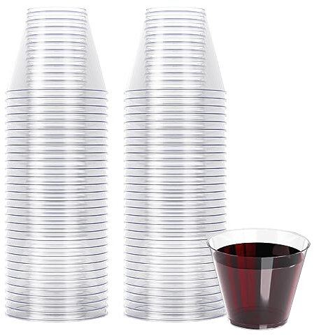 R-kay 9 Oz Clear Plastic Cups For Party - Clear Cups 100 Pack - Heavy Duty Disposable Cups/Tumblers - Plastic Wine Glasses For Parties Disposable - Plastic Cocktail Glasses - Party Cups Disposable
