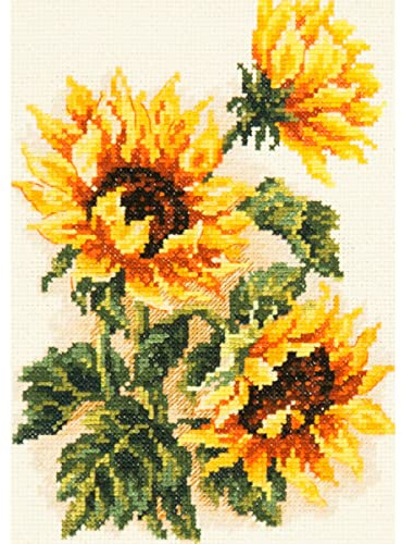 Magic Needle 40-78 ZW Drei Sonnenblumen Kreuzstichset mit Zählmuster Zweigart Edition, Baumwolle, multifarbig, 15x22cm