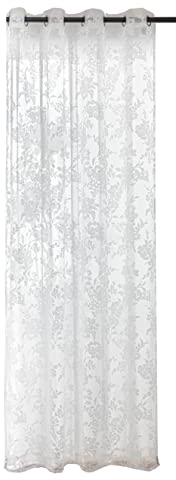LANDKING Ösenschal, Gardine INGA, Vorhang, Dekoschal, Blumen Rosen, Ausbrenner, transparent, 8 Ösen, 140 x 245 cm, Landhaus, Romantik, Polyester Viscose, Farbe weiß