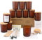 MILIVIXAY Lot de 12 Pots à Bougies en Verre Ambré Givré de 350 ml - Couvercles et Kits de Fabrication Inclus - Conteneurs à Épices