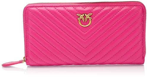 Pinko Ryder Zip Around Sheep Nappa Chevron, Accessori da viaggio- Portafogli Donna, N17q_pink Pinko-antique Gold, 20