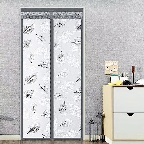 wärmeschutzvorhang magnet Sommer und Klimatisierung mit Isolierung Türvorhang Thermo kälteschutz Filz für türen Balkontür Außentür Wohnzimmer80x205cm Graues Blatt