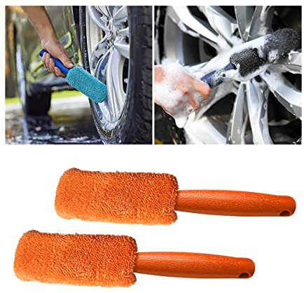 JNNJ 2Pcs Mikrofaser-Radreifen-FelgenbüRste, Premium schonende Felgenreiniger Bürste für Felgen Alufelgen, Hochwertigerkratzfreier FelgenbüRste für Moto LKW SUV(Orange)