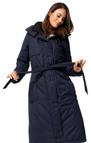 Navahoo Damen Winterjacke lang Winter Jacke warm Teddyfell Gürtel Kapuze B953 [B953-Hokulan-Navy-Gr.M]