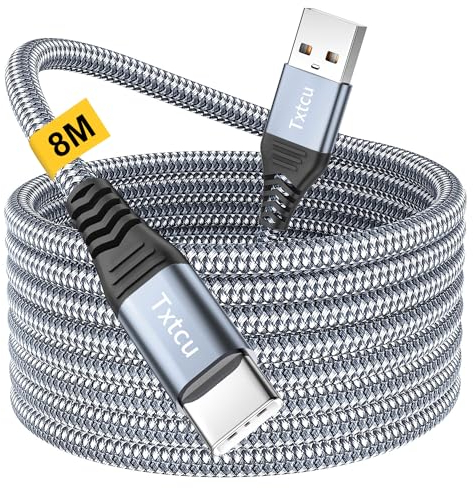 Txtcu Cavo USB C 8 m, cavo di ricarica USB C extra lungo, in nylon intrecciato PS5 cavo di ricarica USB tipo C per Samsung Galaxy S22 S21 S20 S10 S9 S8 Note 10 9 8,PS5, Huawei P30 P20,LG V30 V20 G6