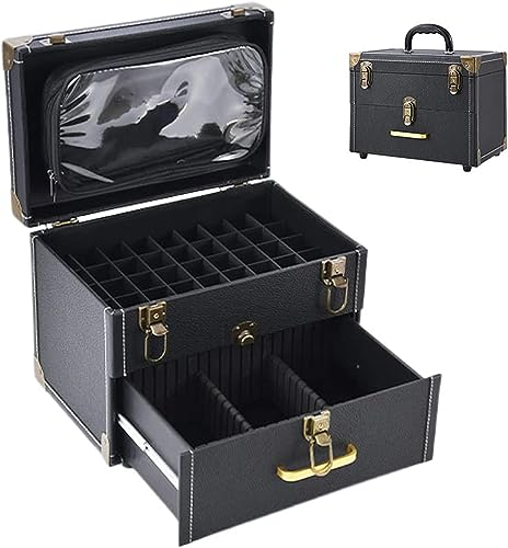 Kosmetikkoffer Für Damen, Kosmetik Organizer Für Unterwegs, Kosmetiktasche Mit Spiegel, Nagellack-Transportkoffer, Für Nagel- Und Wimpern-/Tattoo-/Makeup-Anhänger, Schwarz (Color : Black Without mirr