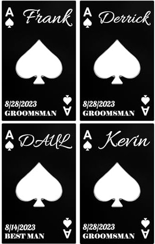 4PCS Personalised Bottle Openers Credit Card Size, Groomsmen Best Man Gifts for Wedding Bachelor Party, Stainless Steel Beer Bottle Opener, Spade A Black