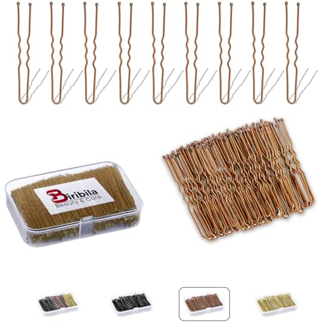 Biribila U-förmige Haarnadeln für Dutt, 6 cm, gewelltes Design, Haarknoten, Haarklammern für alle Haartypen, Frisuren, Haarnadeln für Frauen mit organisierter Box (Braun, 150 Stück)