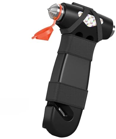 MisFun Marteau de Sécurité pour Voiture, Brise Vitre Outil D'évacuation d'urgence 3 en 1 avec Coupe Ceinture de Sécurité pour Femme, Joli Marteau D'évacuation de Sécurité Noir pour Voiture, Famille
