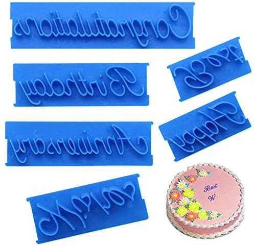 6 Pezzi Timbro con Parole Torta, Buon Compleanno, Auguri, Congratulazioni, Anniversario, Set di Taglierini Per Lettere Scritte a Mano, Per Biscotti, Pasticceria, Forniture da Forno Fai da Te