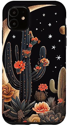 iPhone 11 Moon Cactus Flowers Illustration Case