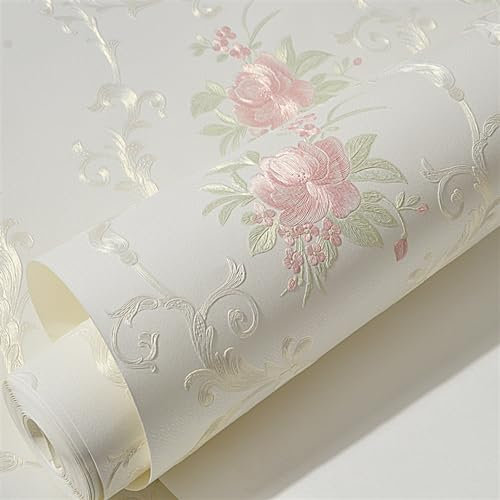 GIBZ Selbstklebende Tapete Abwaschbar 3D Weinlese Blumen Klebefolie Wand Selbstklebend Folie Bunt Rustikal Moderne vlies Tapeten Wandtapete Weiß 0.53x5m