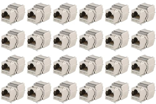 KOSCOM CONNECT 24x Keystone Modul CAT6A | STP RJ45 Einbaubuchse für Netzwerk-Leerdose & Patchpanel | vollgeschirmt I bis zu 10 Gbit/s & 500 MHz | werkzeugfreie Snap-In Montage | AWG 22-25