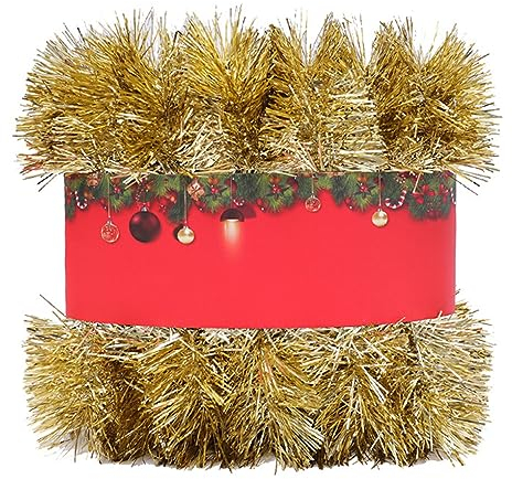 kesurpae DIY Weihnachtsgirlanden Set, Heim, Klassenzimmer und Café Dekoration, PVC Weihnachtsdekoration, dekorative Girlande, Tannengrün, einfach zu Machen, Gold, 15m