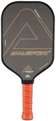 AMA Sport - Paleta de pickleball de carbono de titanio, núcleo multicapa de 16 mm con CTFS (superficie de fricción de titanio de carbono), textura de tela de capas despegables, totalmente revestida,