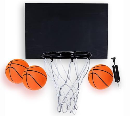 Cali Kiwi Pros All-Star Mini Indoor Basketballkorb & Ball Set in Solid Red Cedar Made in USA Einzigartige über der Tür oder Wand Option 3 Mini Basketbälle für Indoor Spaß (Schwarz/Schwarz +