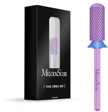 MelodySusie Safety Nail Drill Bits, 3/32'' Smooth Round Top Small Barrel Carbide Bits, Fast Remove Acrylic or Hard Gel for Manicure Pedicure Salon Professional or Beginner, Purple, Medium