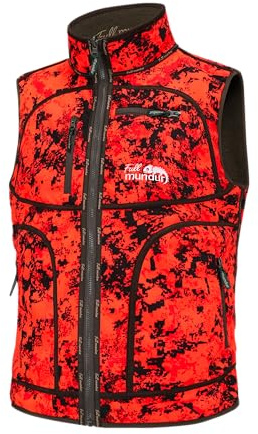 Full mundur Rondane Wende jagdweste Orange Camo Wendbar | Orange Camo, winddicht, wasserdicht, geräuscharmes Fleece, viele Taschen, Jagdweste