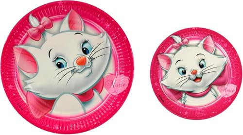 Disney Marie Aristogatti 8 Piatti di Carta 20 cm + 8 Piatti da 16 cm per Festa Compleanno Party