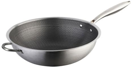 MOLUCKFU Bratpfanne Aus Edelstahl 32 Cm Antihaftbeschichteter Wok Wabenstruktur Hitzebeständig Für Gasherde Leicht Zu Reinigen Traditionelles Wok-design