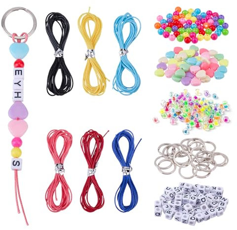 NICENEEDED Kit de Porte Clés en Perles à Faire Soi Même 286 pièce Fabrication de Porte Clés Perles de Lettres Réglables Cordes Porte Clés Kits de Perles Colorées