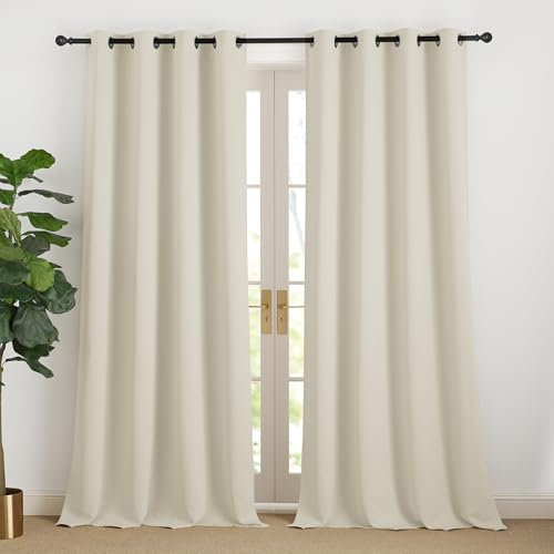 NICETOWN Thermo Kälteschutz Gardinen 240 cm Lang Beige Vorhang Blickdicht Vorhang Verdunkelungsvorhang Ösen Vorhänge Wohnzimmer Modern Übergardinen Ösenschal 2er Set, Hellbeige H240 x B140 cm