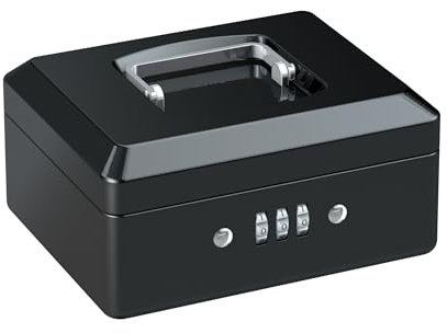 BASI | Geldkassette mit Zahlenschloss | 3-stellige Zahlenkombination individuell einstellbar | Münzeinsatz und Geldscheinfach | integrierter Tragegriff | Schwarz