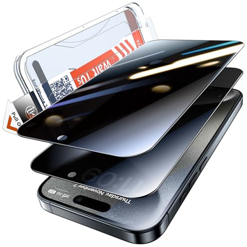LK 2 Pack Verre Trempé Pour iPhone 15 Pro Max, 2 Pack Verre Trempé Anti-Espion, Outil De Montage Automatique Anti-Poussière, Pas De Bulles D'Air, Pas De Rayures Anti-Poussière